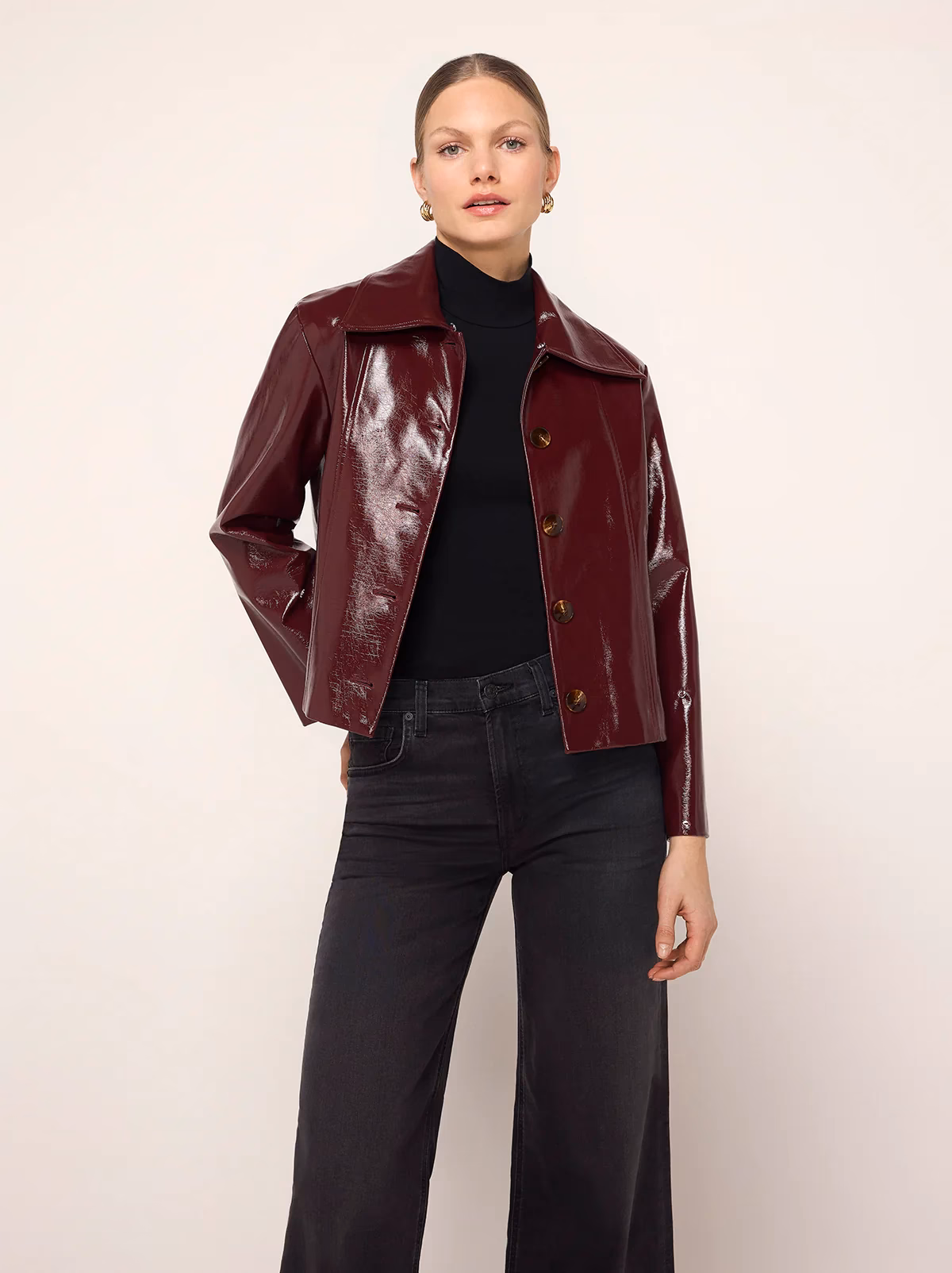What type of burgundy jacket is suitable for off-duty elegance?