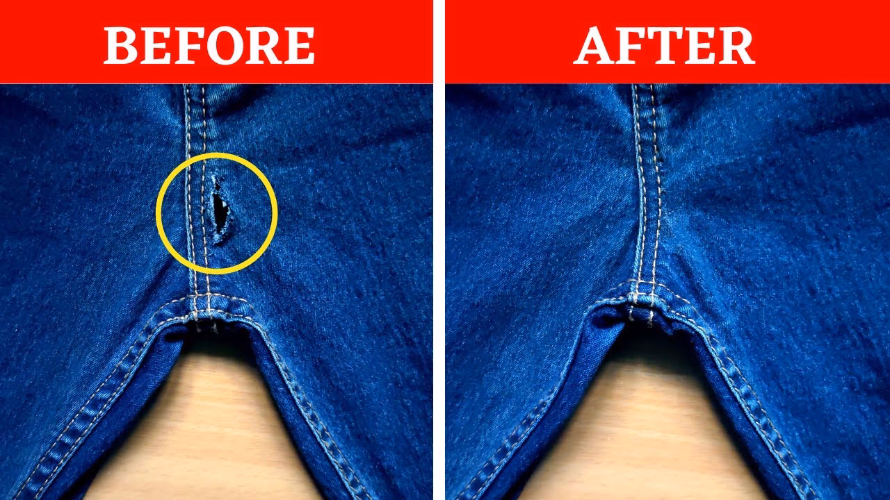 How do I repair a hole in my jeans?