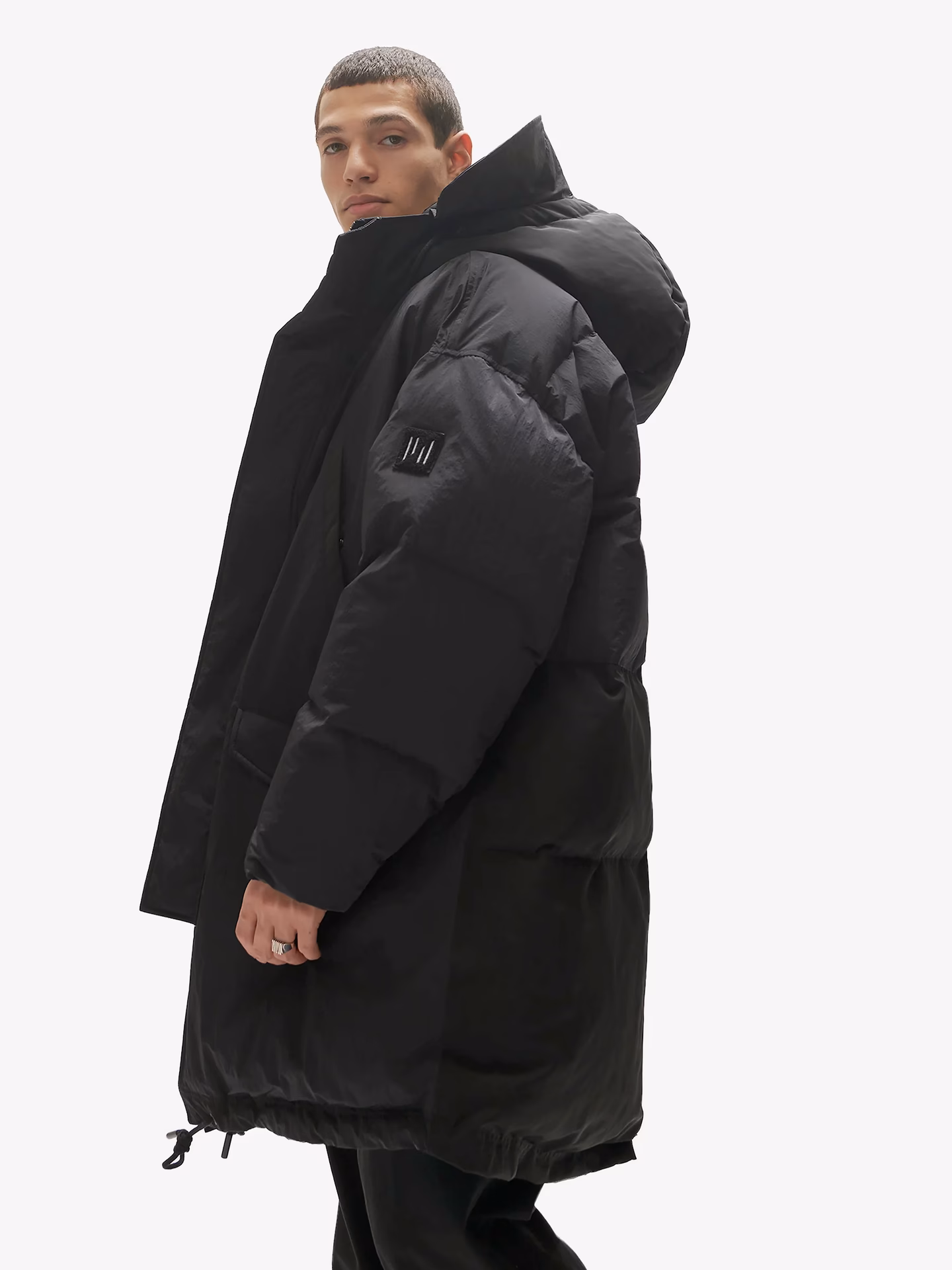 Which brands of black puffer coats are available?