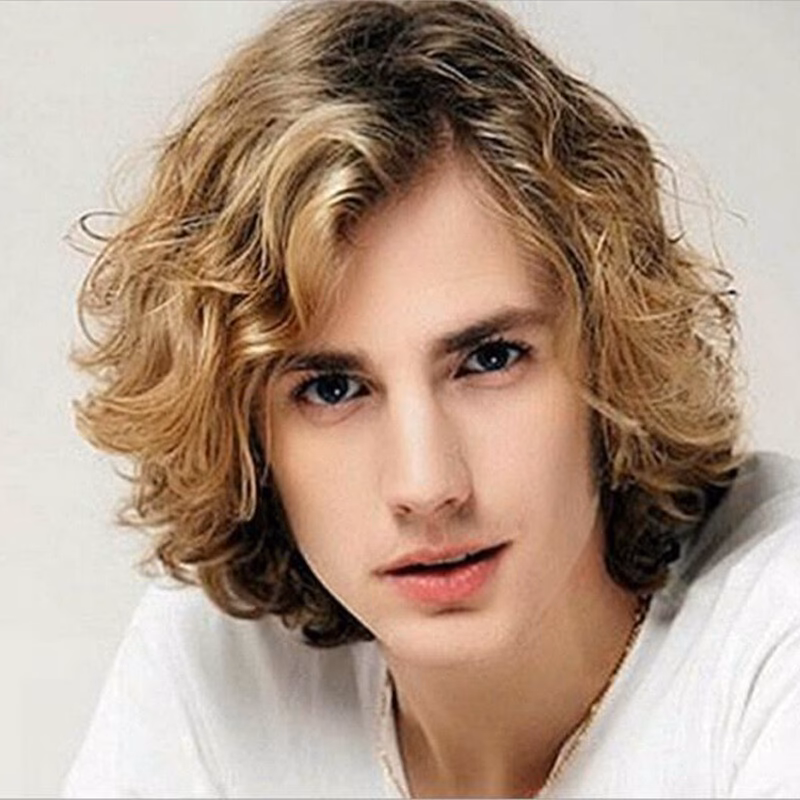 What is a mens blonde curly hairstyle?