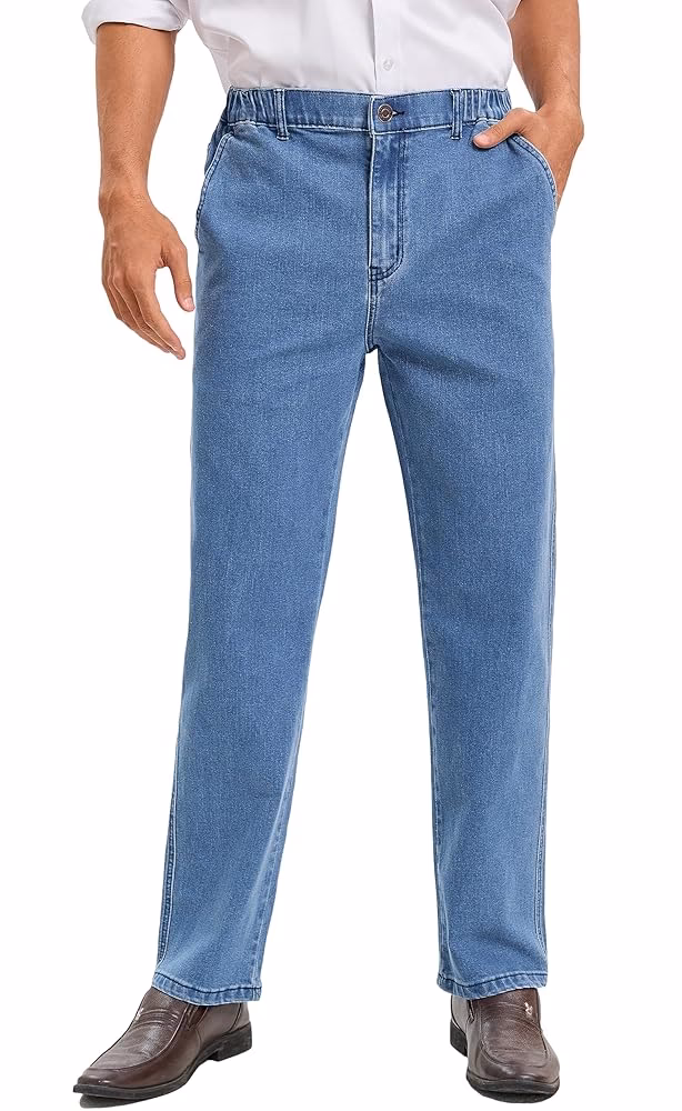 What are men's elastic-waist jeans?