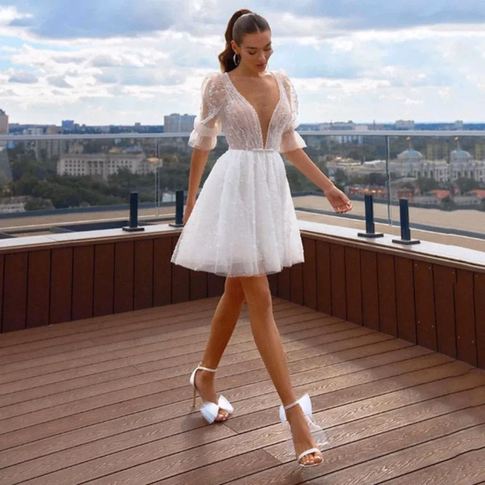 What is a low V neck wedding dress?