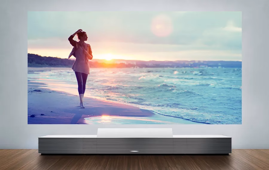 How far can a projector throw a high-resolution image?